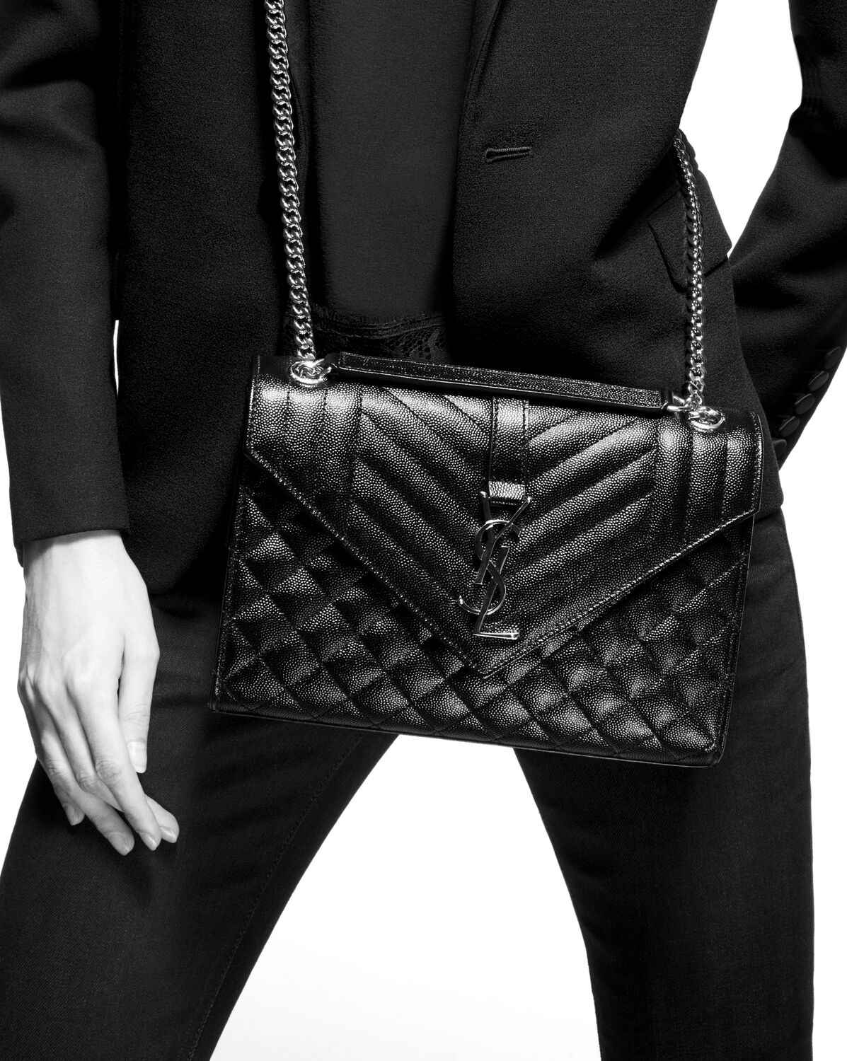 YSL Envelope Medium Chain Bag in Supple Matelasse Leather