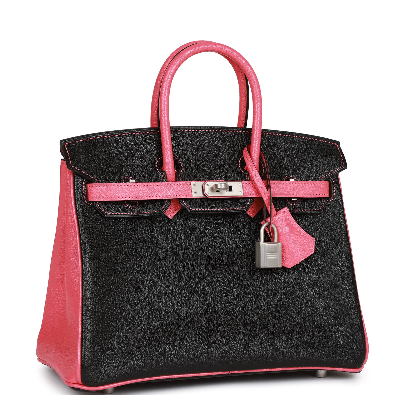 Hermes Special Order (HSS) Birkin 25 Black and Rose Azalee Chvre Brushed Palladium Hardware
