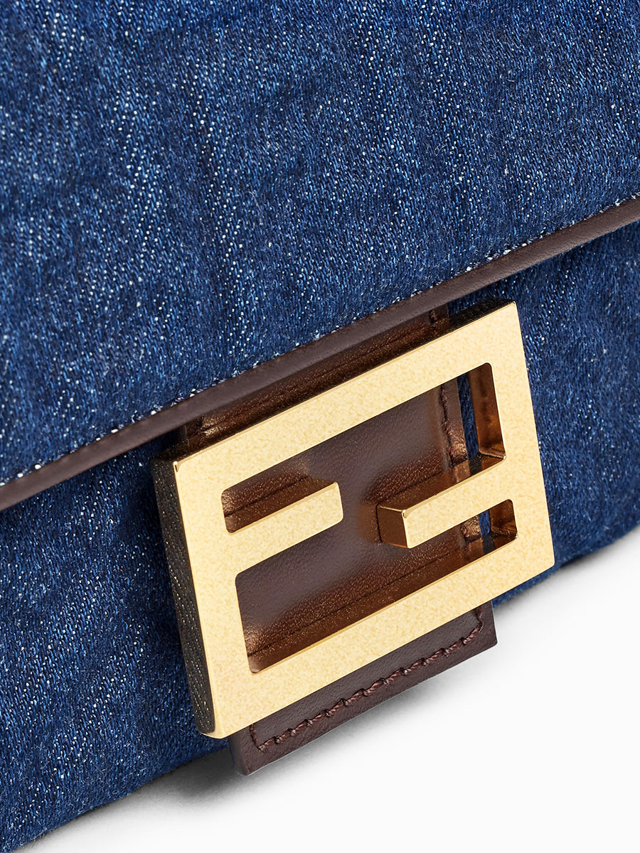 Fendi Baguette Chain Midi in Dark Blue Denim Bag
