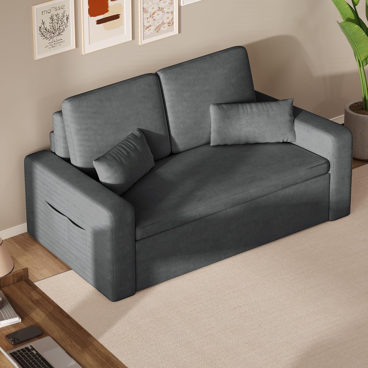 Canapé lit 2 places convertible 147 x 196 x 87 cm velours gris foncé