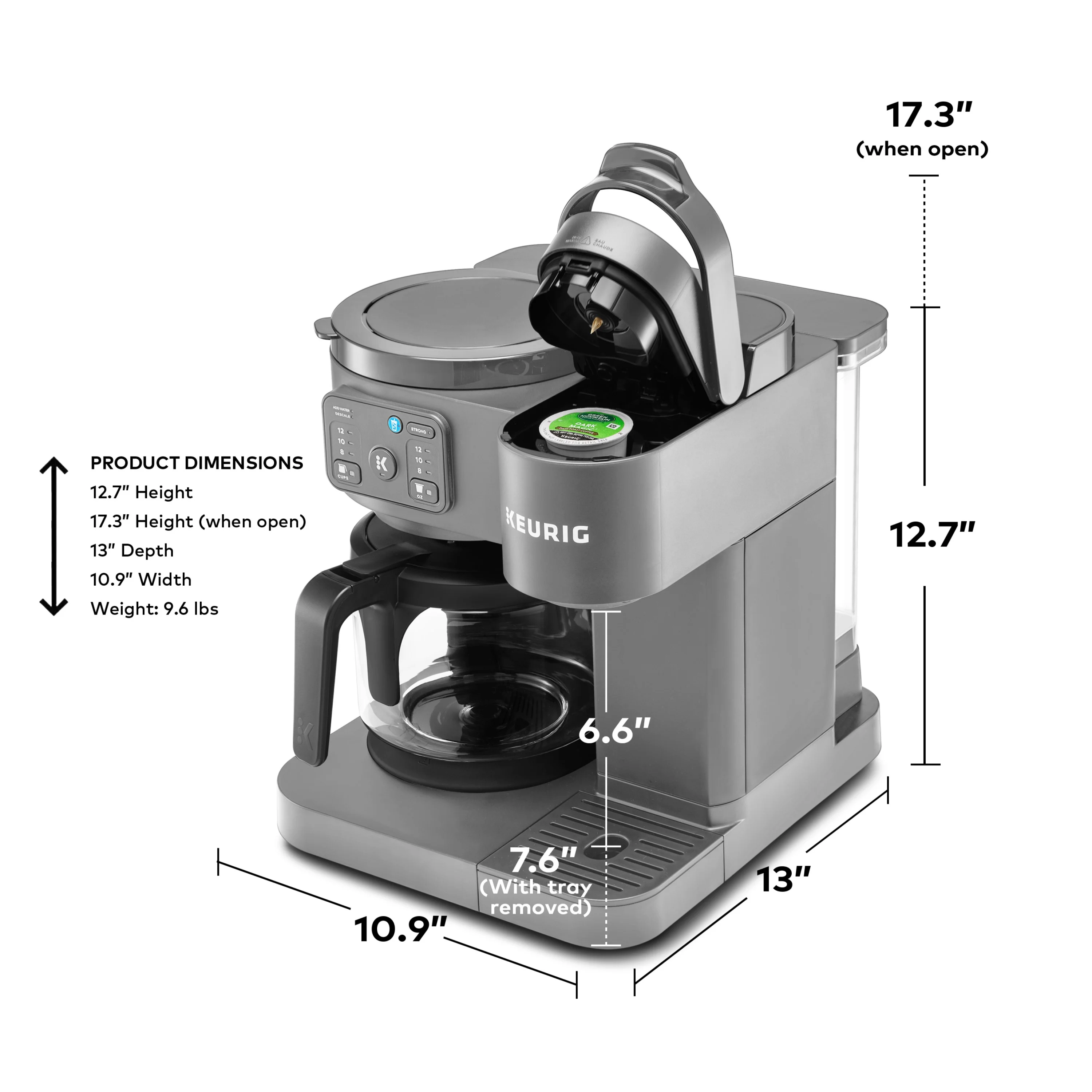 Keurig K - Duo Essentials, Hot & Iced Single - Serve K - Cup Pod Coffee Maker & Carafe, Moonlight Grey