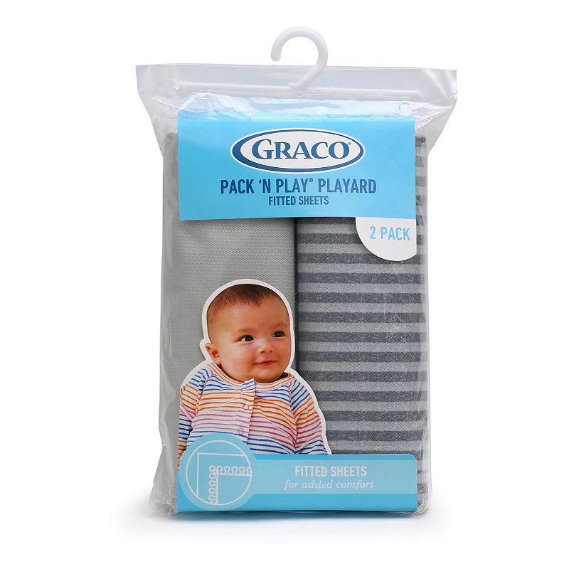 Graco Pack N Play Playard Fitted Sheets, 2 Pack, Stripes and Grey