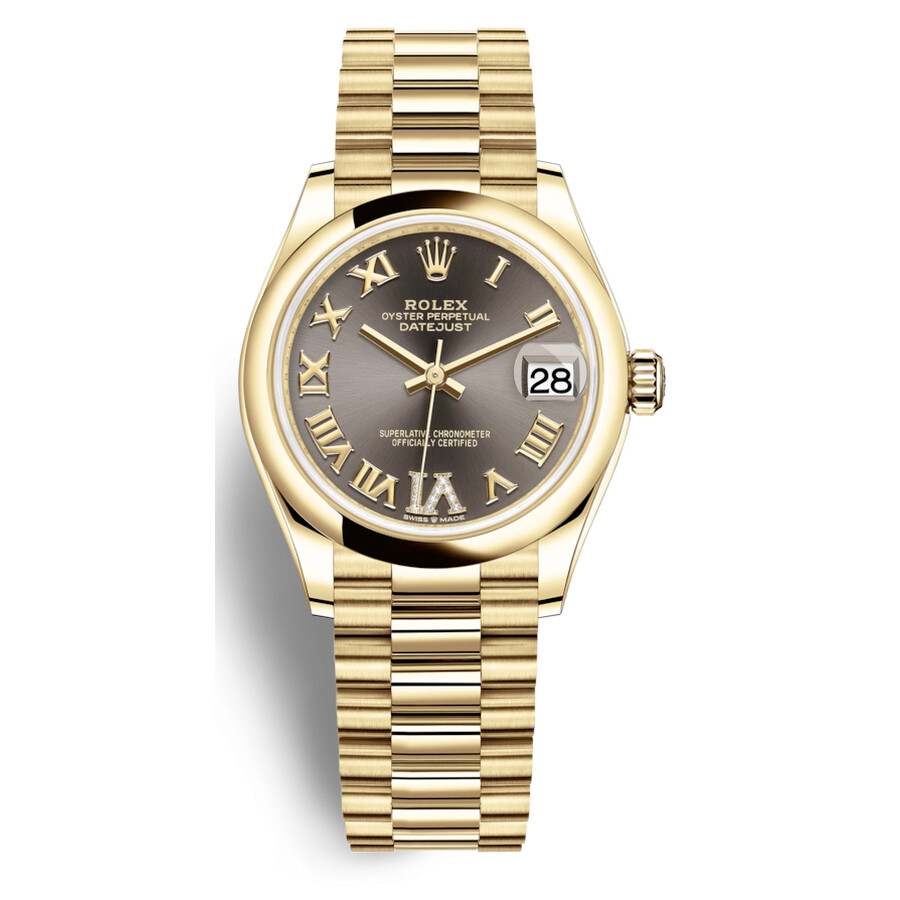 Rolex Datejust 31 Dark Grey Dial Automatic Ladies 18kt Yellow Gold President Watch 278248GYRDP（Lifetime free warranty+90-days replacement service & Refund!.）