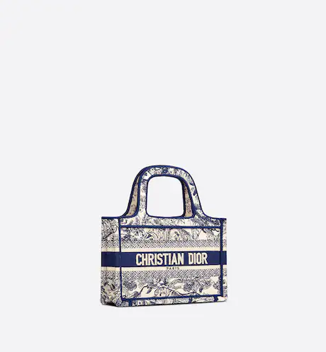 MINI DIOR BOOK TOTE Blue Toile de Jouy Embroidery (22.5 x 15 x 6 cm)