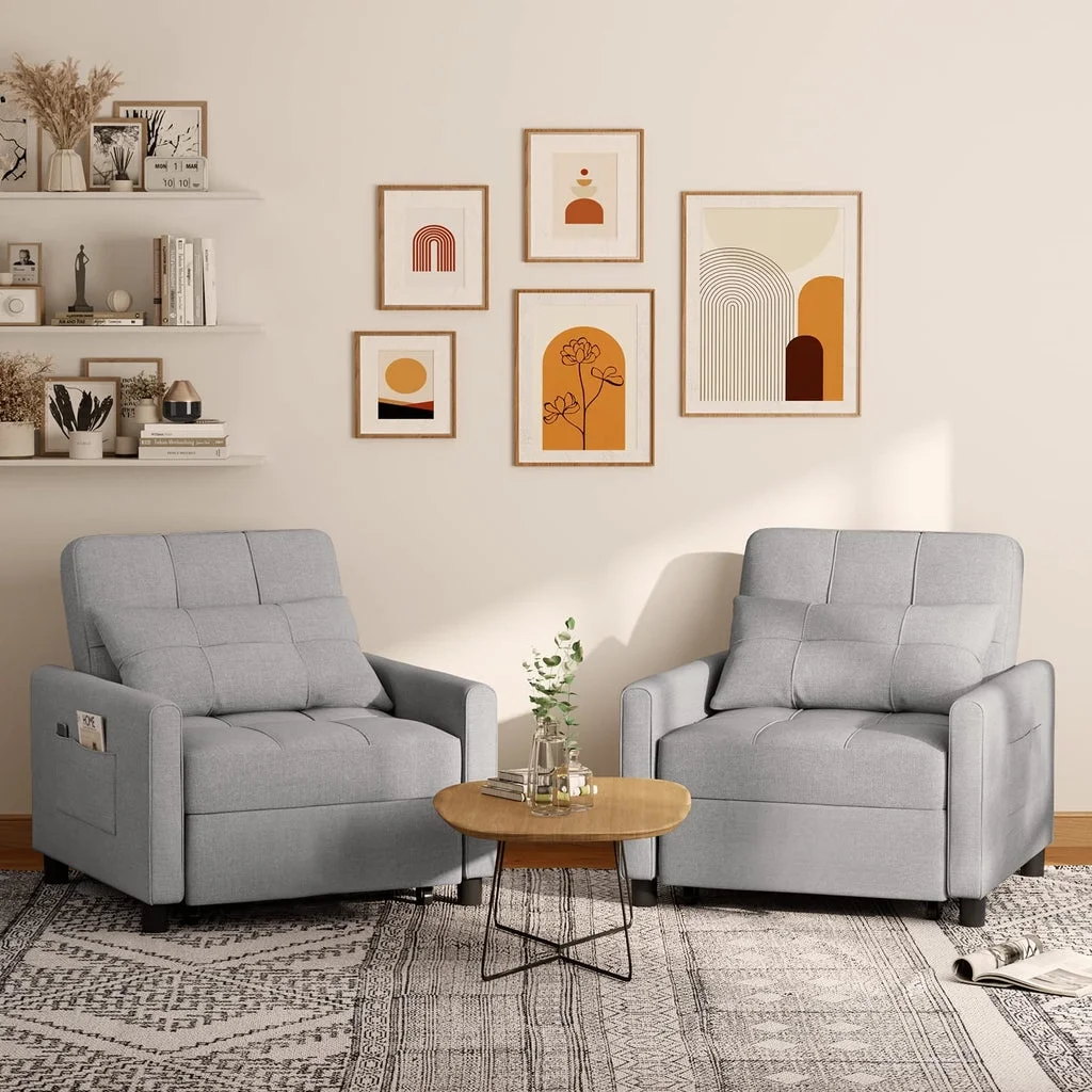 Convertible Sleeper Chair, Aiho 3 - in - 1 Convertible Sofa Bed Recliner Chair with Pull Out Couch - Dark Gray