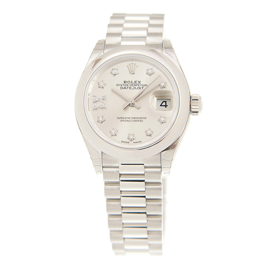 Rolex Lady-Datejust 28 Silver Dial Platinum President Automatic Ladies Watch 279166SRDP（Lifetime free warranty+90-days replacement service & Refund!.）