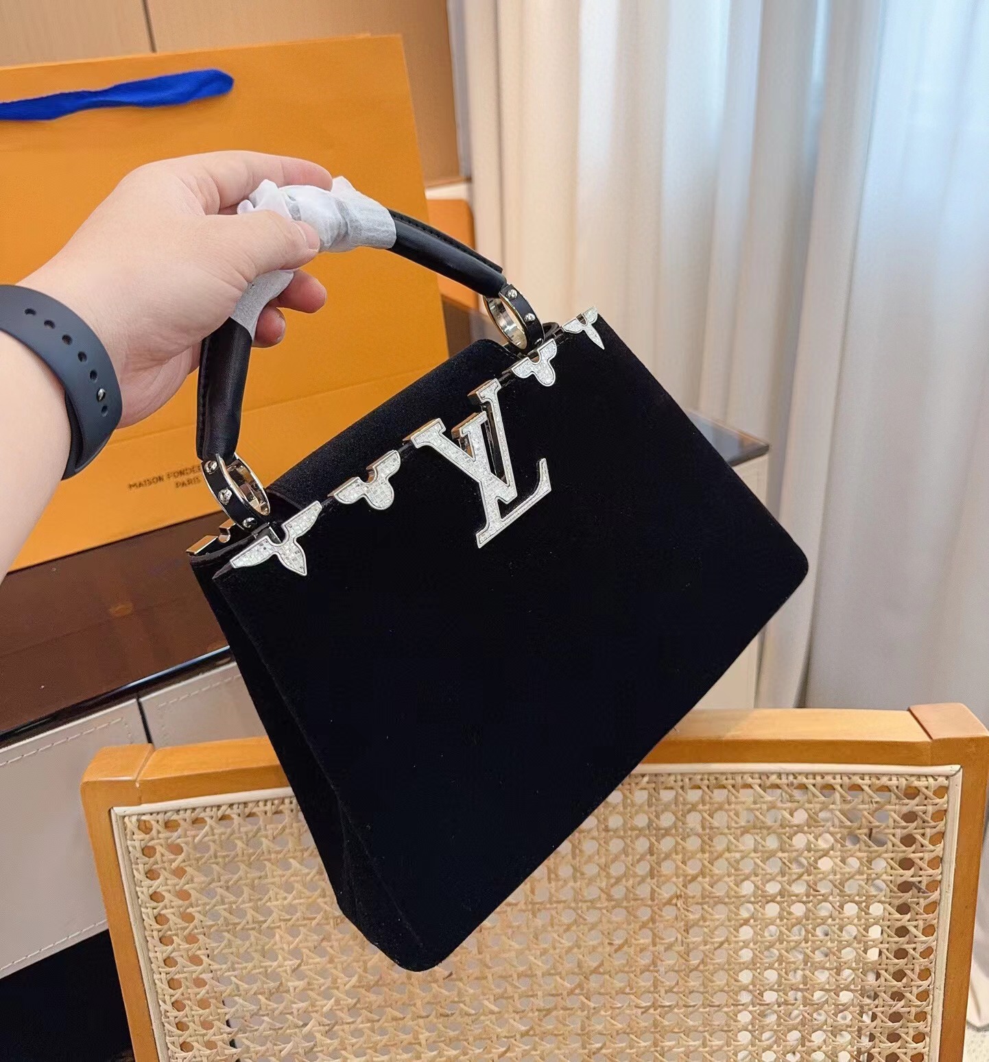 Louis vuittion capucines evening bag  blue velvet ~