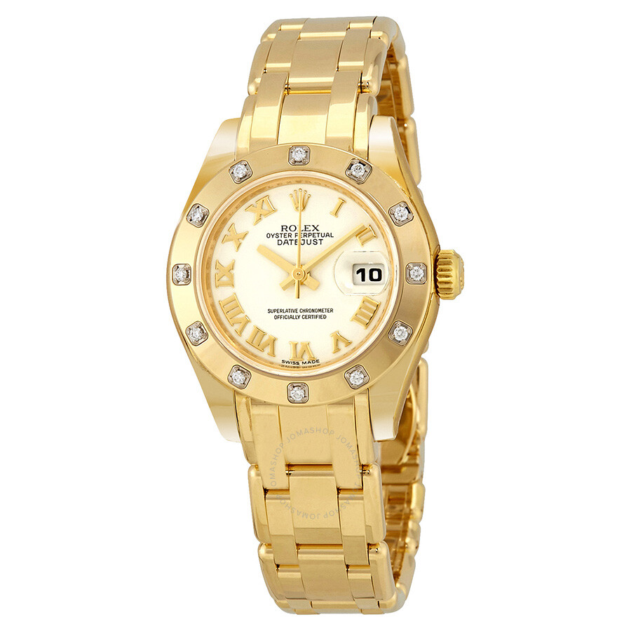 Rolex Lady-Datejust Pearlmaster White Dial 18K Yellow Gold Automatic Ladies Watch 80318WRPM（Lifetime free warranty+90-days replacement service & Refund!.）
