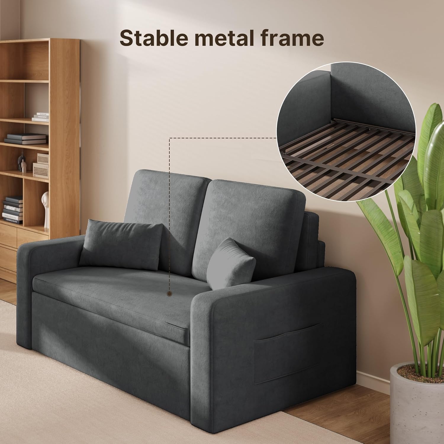 Canapé lit 2 places convertible 147 x 196 x 87 cm velours gris foncé