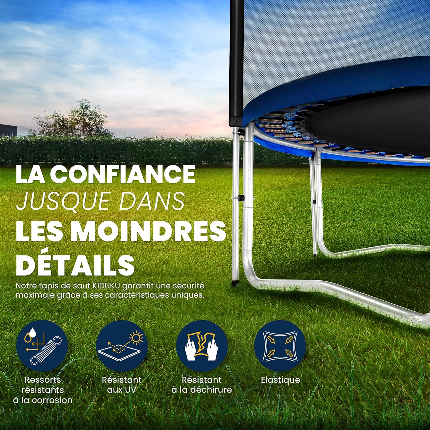 Trampoline 244 305 366 427 cm avec filet échelle housse ancrage charge 150 kg