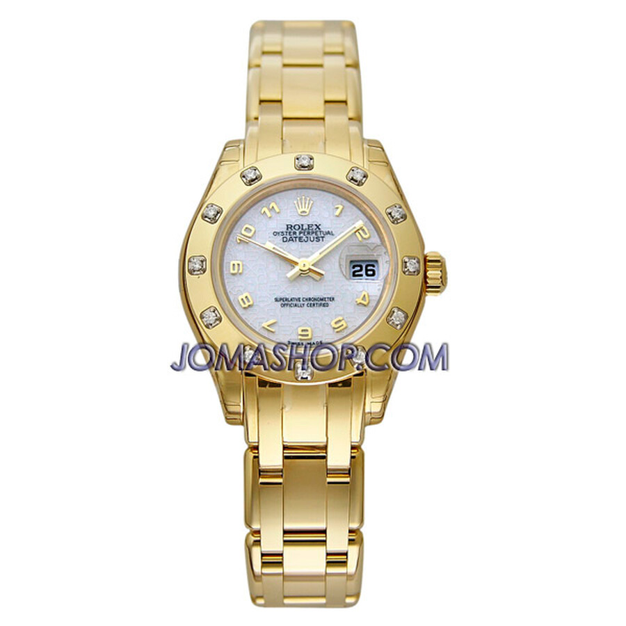 Rolex Lady-Datejust Pearlmaster White Dial 18K Yellow Gold Automatic Ladies Watch 80318WAPM（Lifetime free warranty+90-days replacement service & Refund!.）
