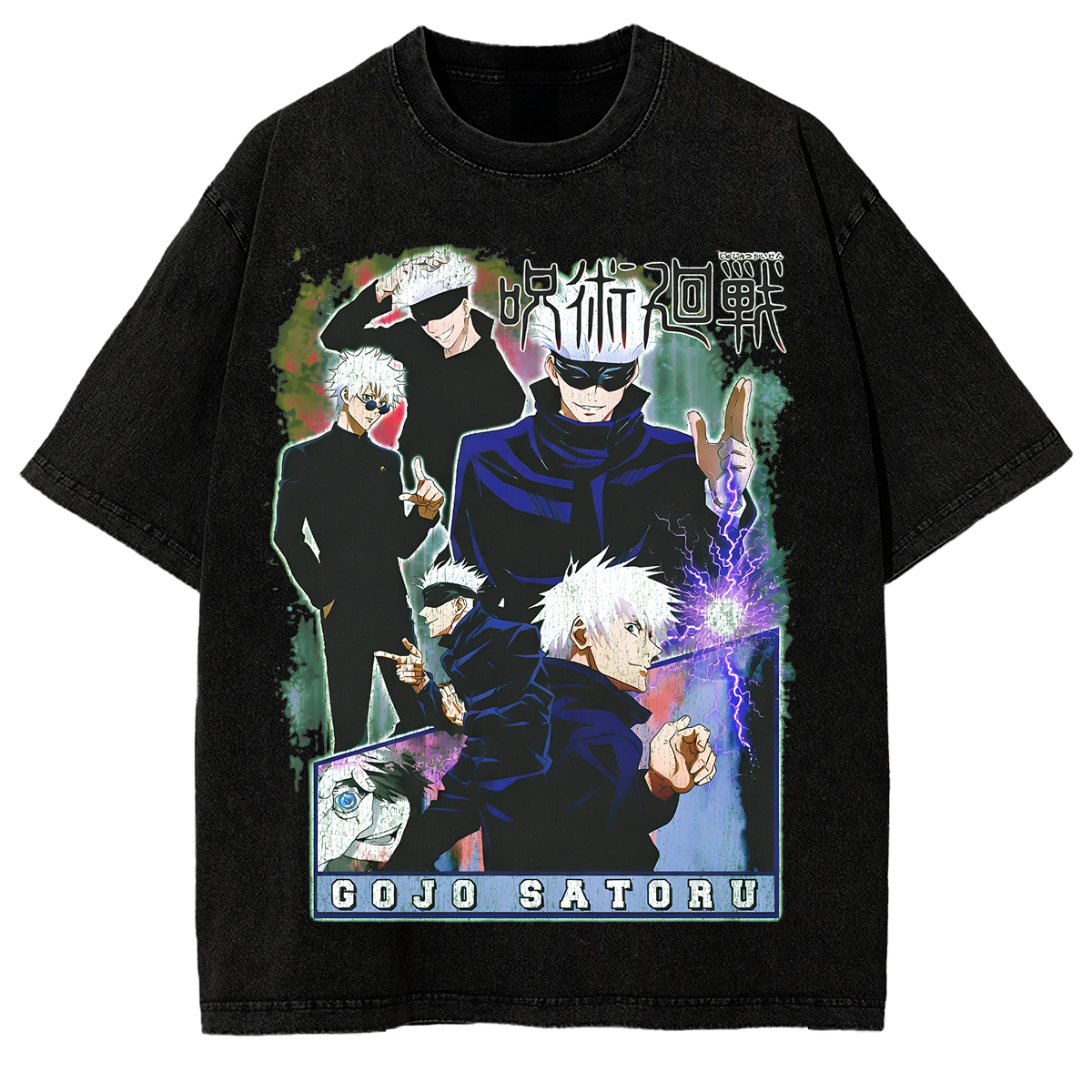 Vintage Wash Tee Jujutsu Kaisen Washed T-Shirt Gojo Satoru Sorcerer Graphic Shirt