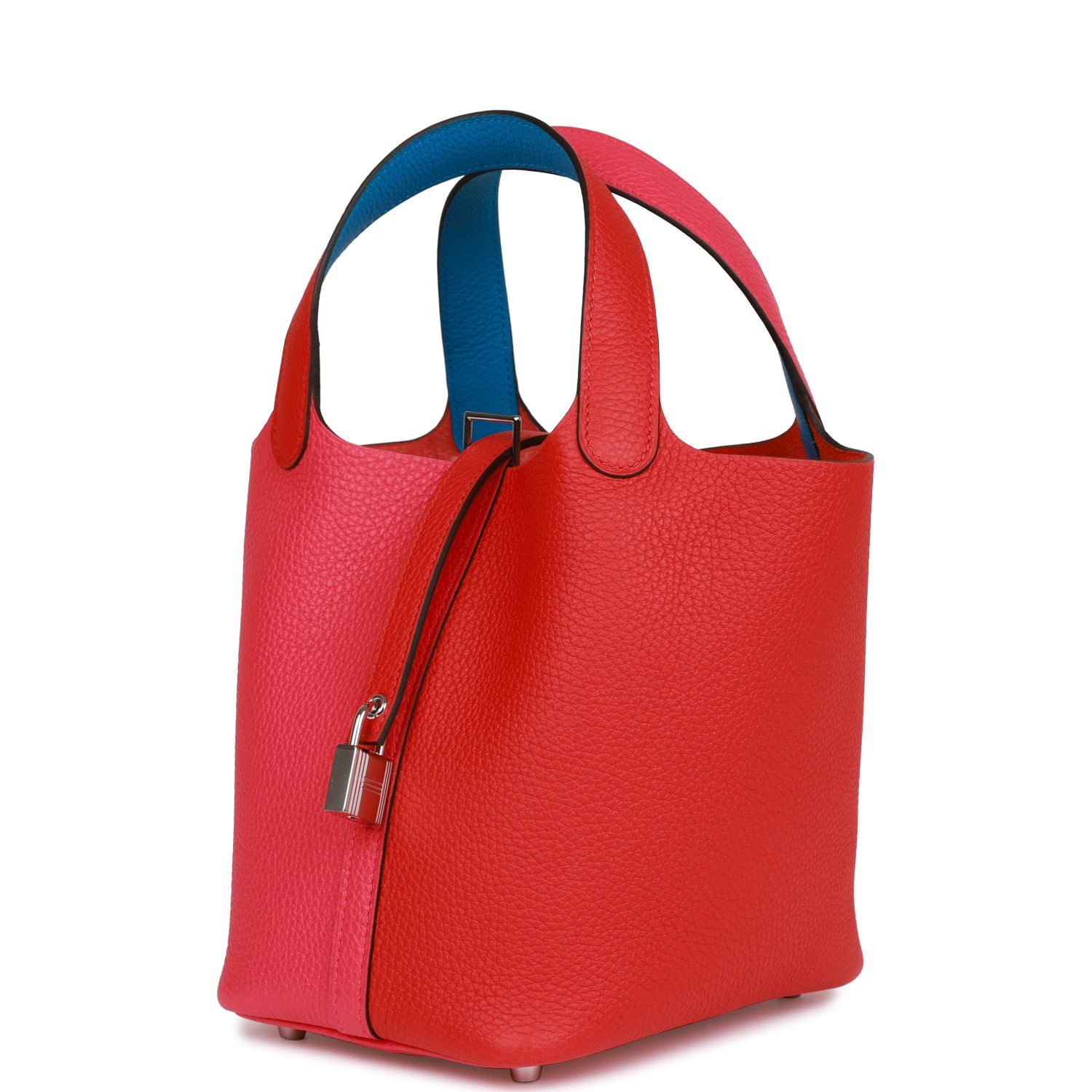 Hermes Picotin Lock 18 Casaque Rouge de Coeur. Rose Extreme and Bleu Zanzibar Clemence Palladium Hardware