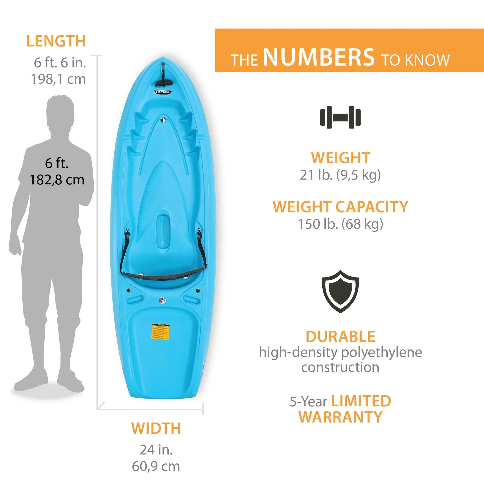 Lifetime Dash 6.5 Ft. Sit - on - Top Youth Kayak, Glacier Blue (90787)