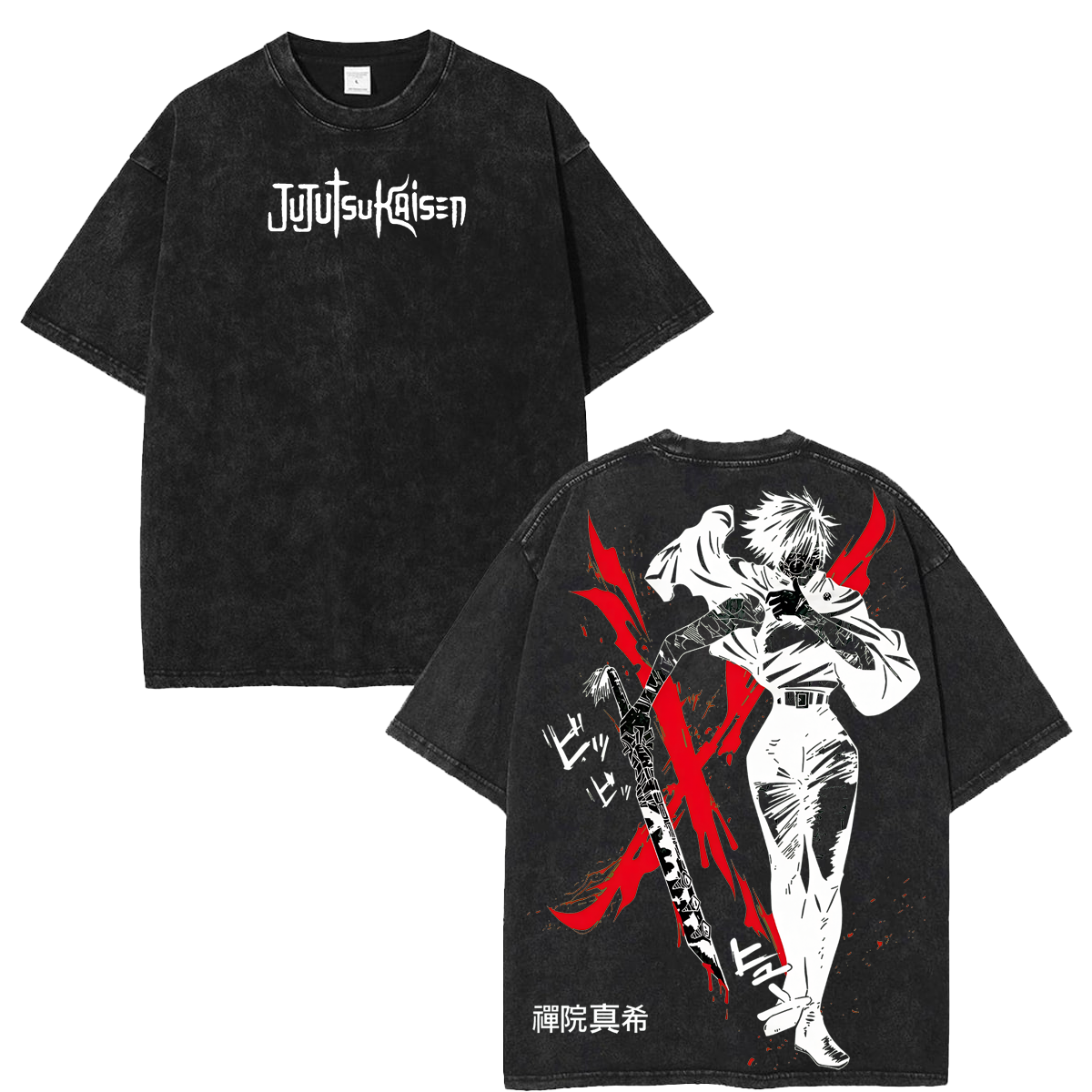 Wash Tee Jujutsu Kaisen Maki Zenin Culling Game Anime Washed Retro Streetwear Shirt