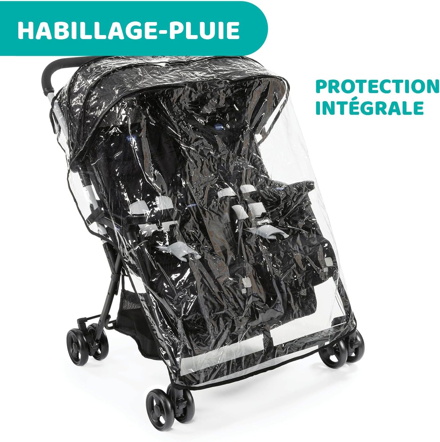 Poussette double tandem Ohlalà inclinable pliable jumeaux jusqu’à 15kg capote extensible noir