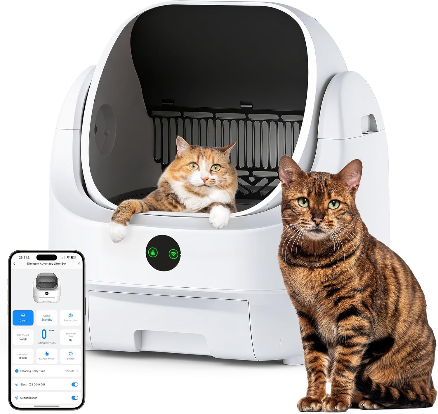 Litière chat autonettoyante ouverte grande capacité contrôle app sécurité anti odeur multi chats