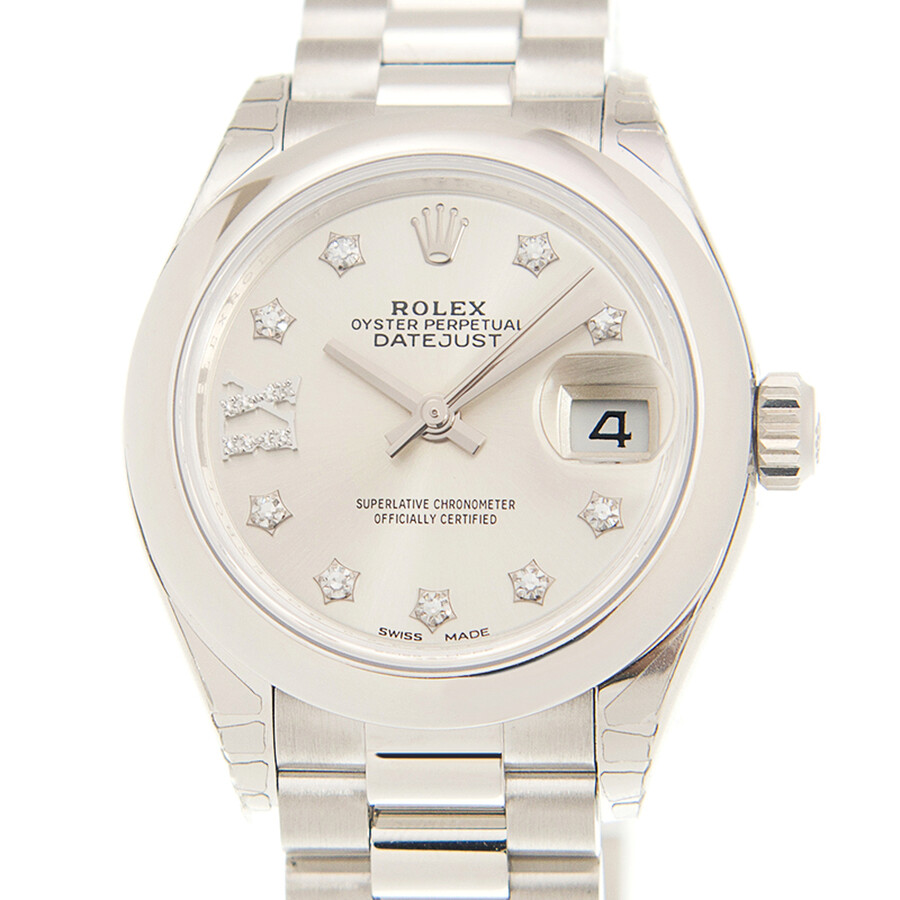 Rolex Lady-Datejust 28 Silver Dial Platinum President Automatic Ladies Watch 279166SRDP（Lifetime free warranty+90-days replacement service & Refund!.）