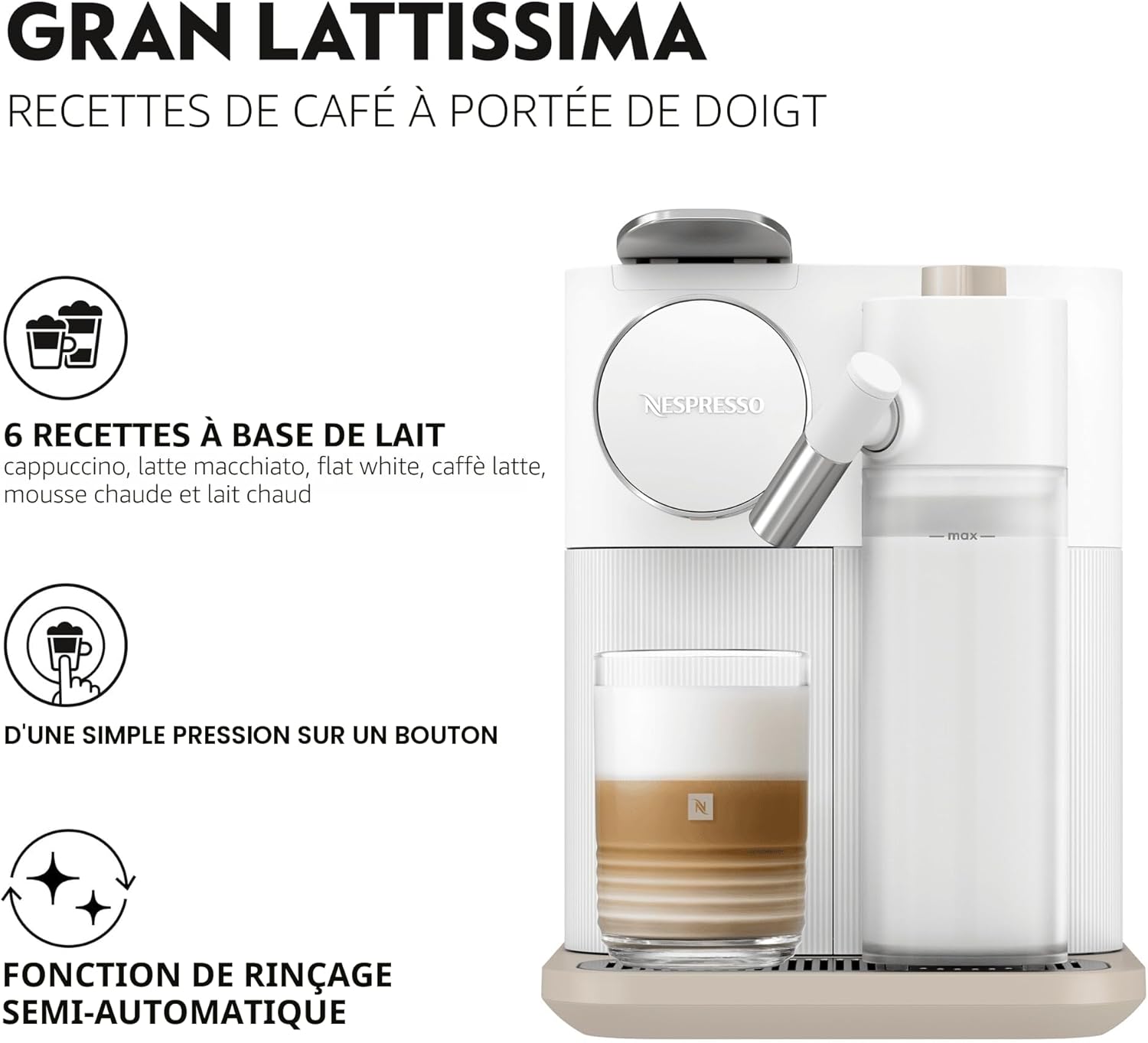 Machine à café système lait automatique 19 bars 1400W blanc