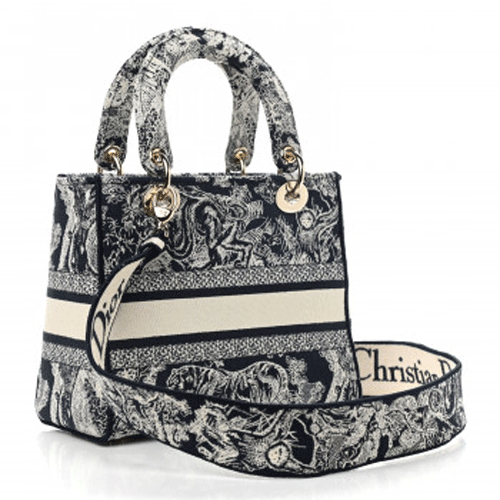 CHRISTIAN DIOR Toile de Jouy Embroidered Medium Lady D-Lite Blue