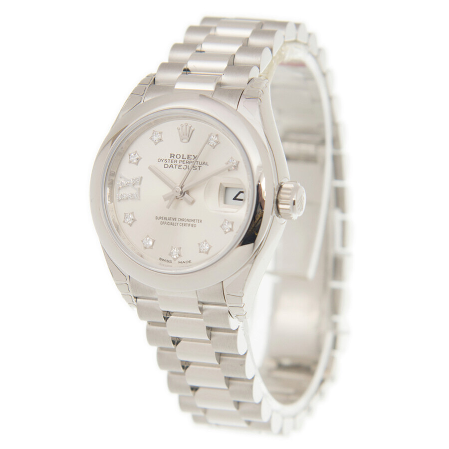 Rolex Lady-Datejust 28 Silver Dial Platinum President Automatic Ladies Watch 279166SRDP（Lifetime free warranty+90-days replacement service & Refund!.）