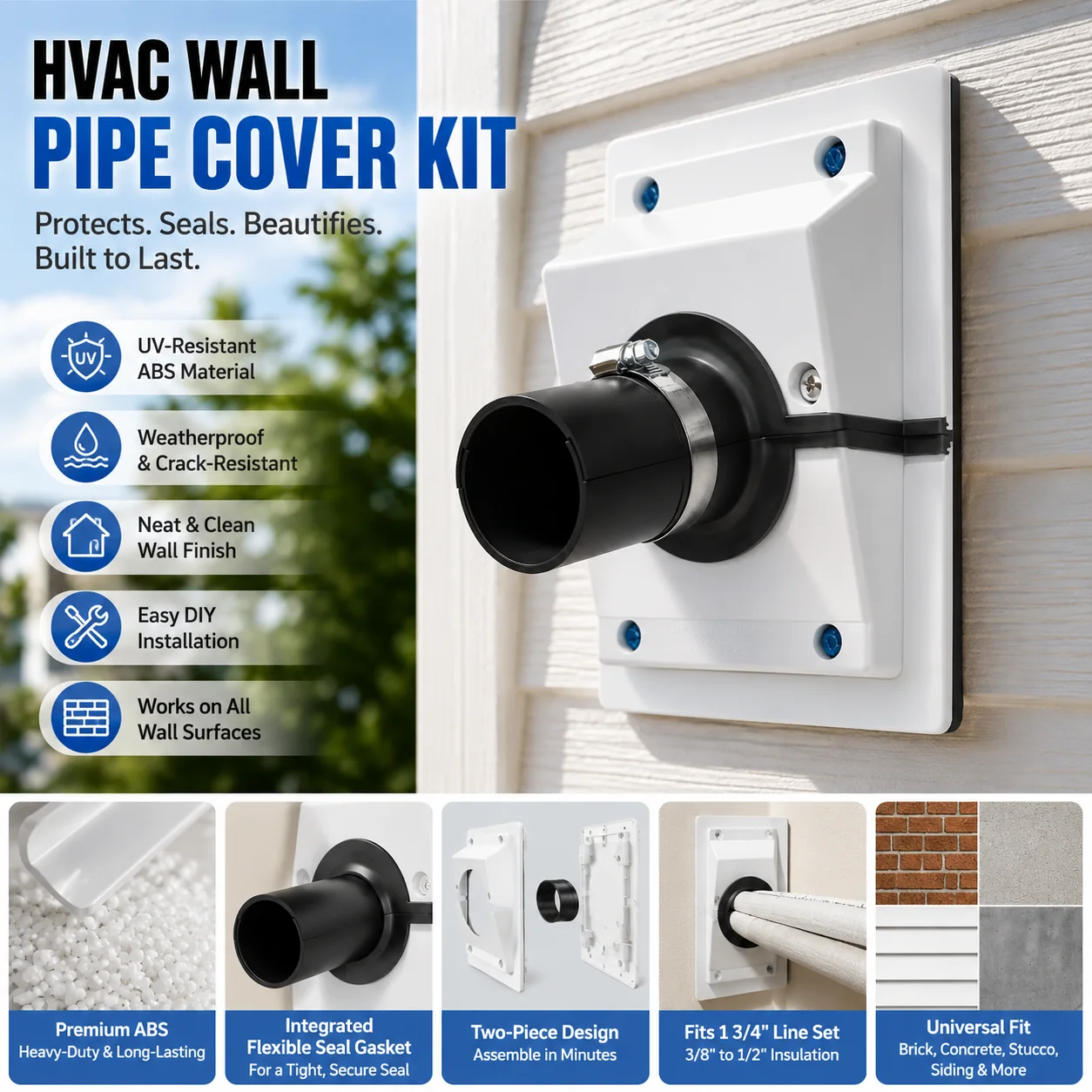 HVAC Wall Penetration and Duct Kit Cover---for Indoor and Outdoor Air Conditioning Systems