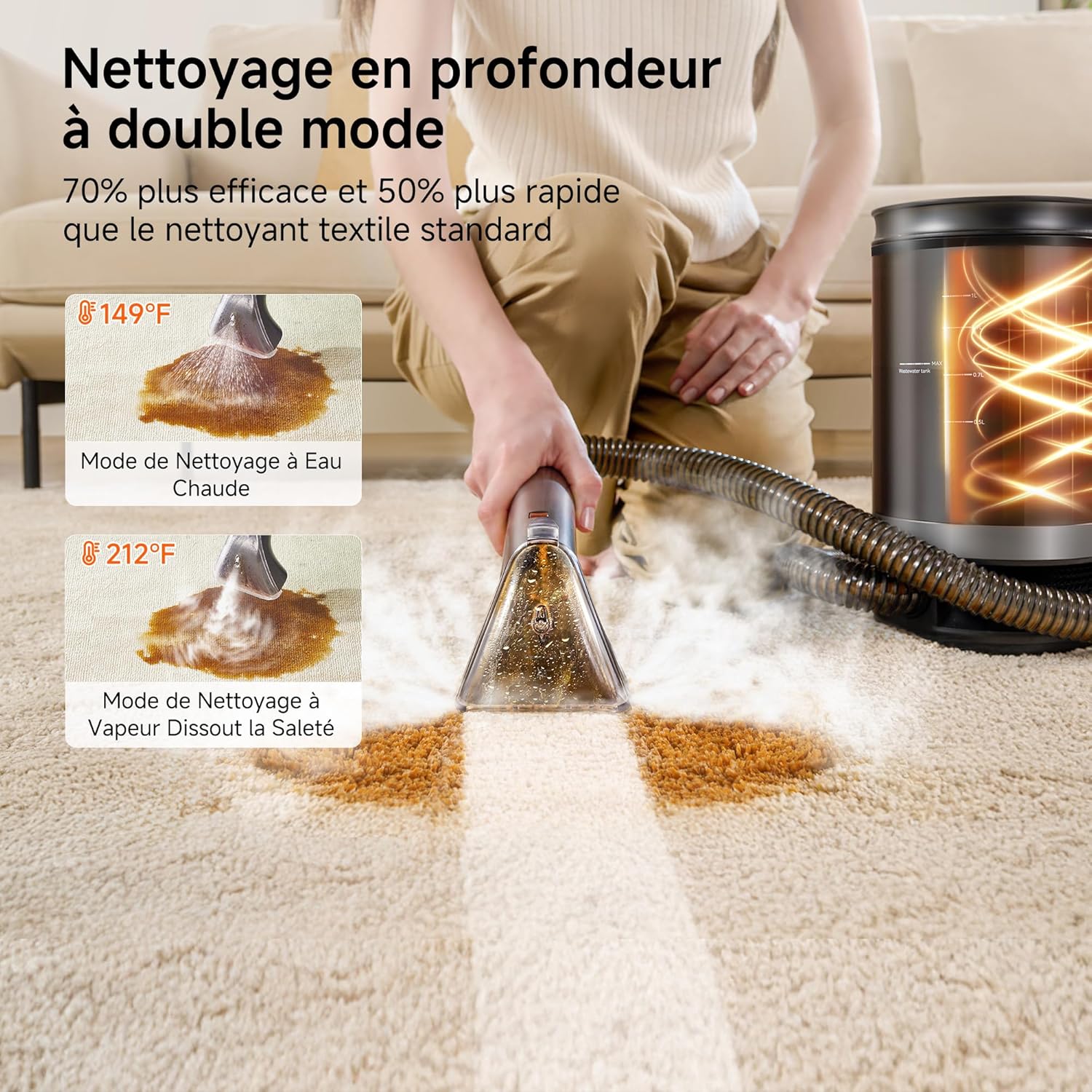 Shampouineuse canapé vapeur chauffage 18 kPa portable avec accessoires