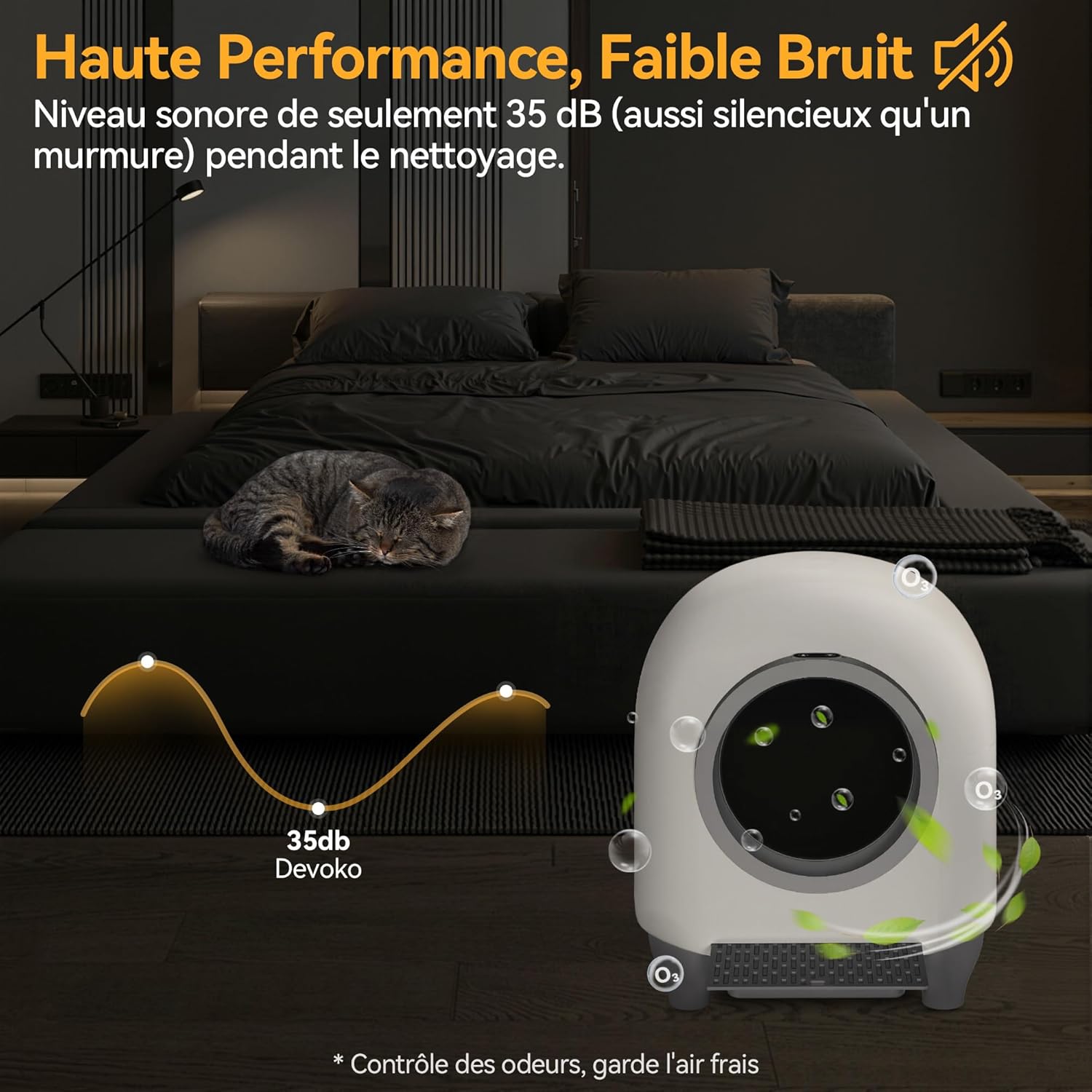 Litière chat autonettoyante 90 L contrôle appli capteurs multiples grands chats
