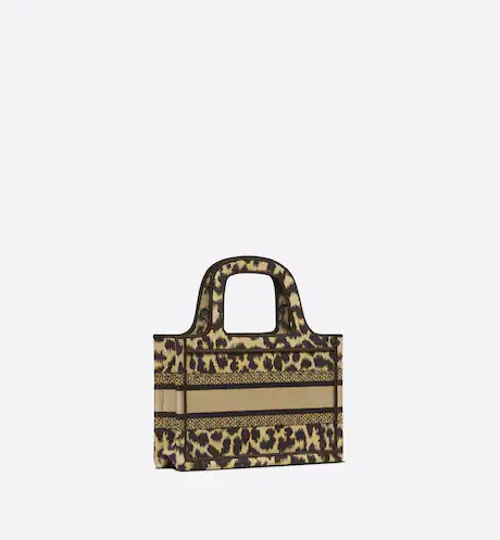 MINI DIOR BOOK TOTE Beige Multicolor Mizza Embroidery (22.5 x 15 x 6 cm)