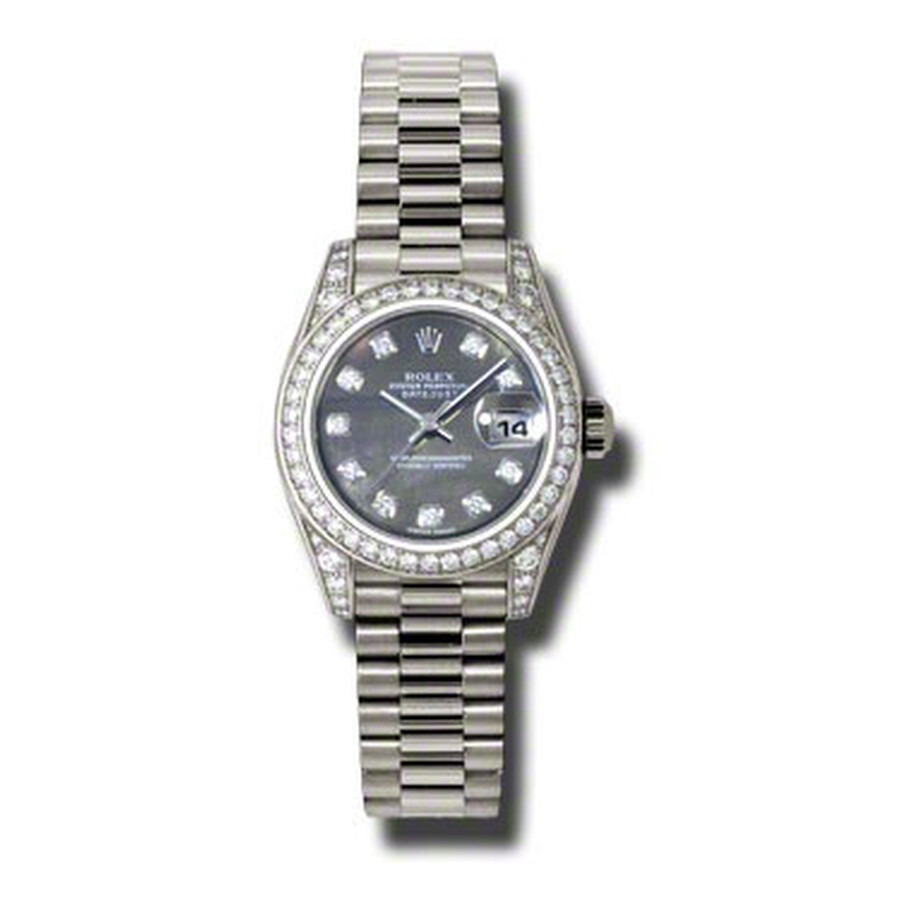 Rolex Lady-Datejust 26 Black Mother Of Pearl Dial 18K White Gold President Automatic Ladies Watch 179159BKMDP（Lifetime free warranty+90-days replacement service & Refund!.）