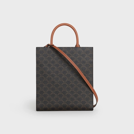 CELINE SMALL CABAS VERTICAL IN TRIOMPHE CANVAS AND CALFSKIN TAN