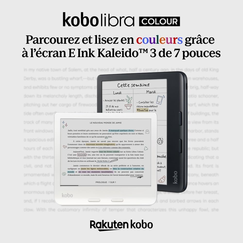 Liseuse couleur Libra Colour écran E Ink Kaleido 3 7 pouces mode sombre étanche audio 32 Go blanc