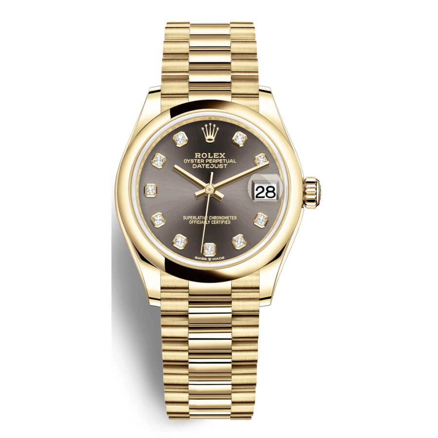 Rolex Datejust 31 Dark Grey Dial Automatic Ladies 18kt Yellow Gold President Watch 278248GYDP（Lifetime free warranty+90-days replacement service & Refund!.）