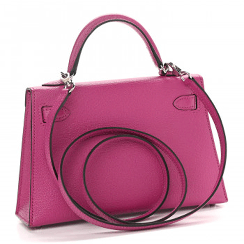 HERMES Chevre Mysore Mini Kelly Sellier 22 Rose Pourpre