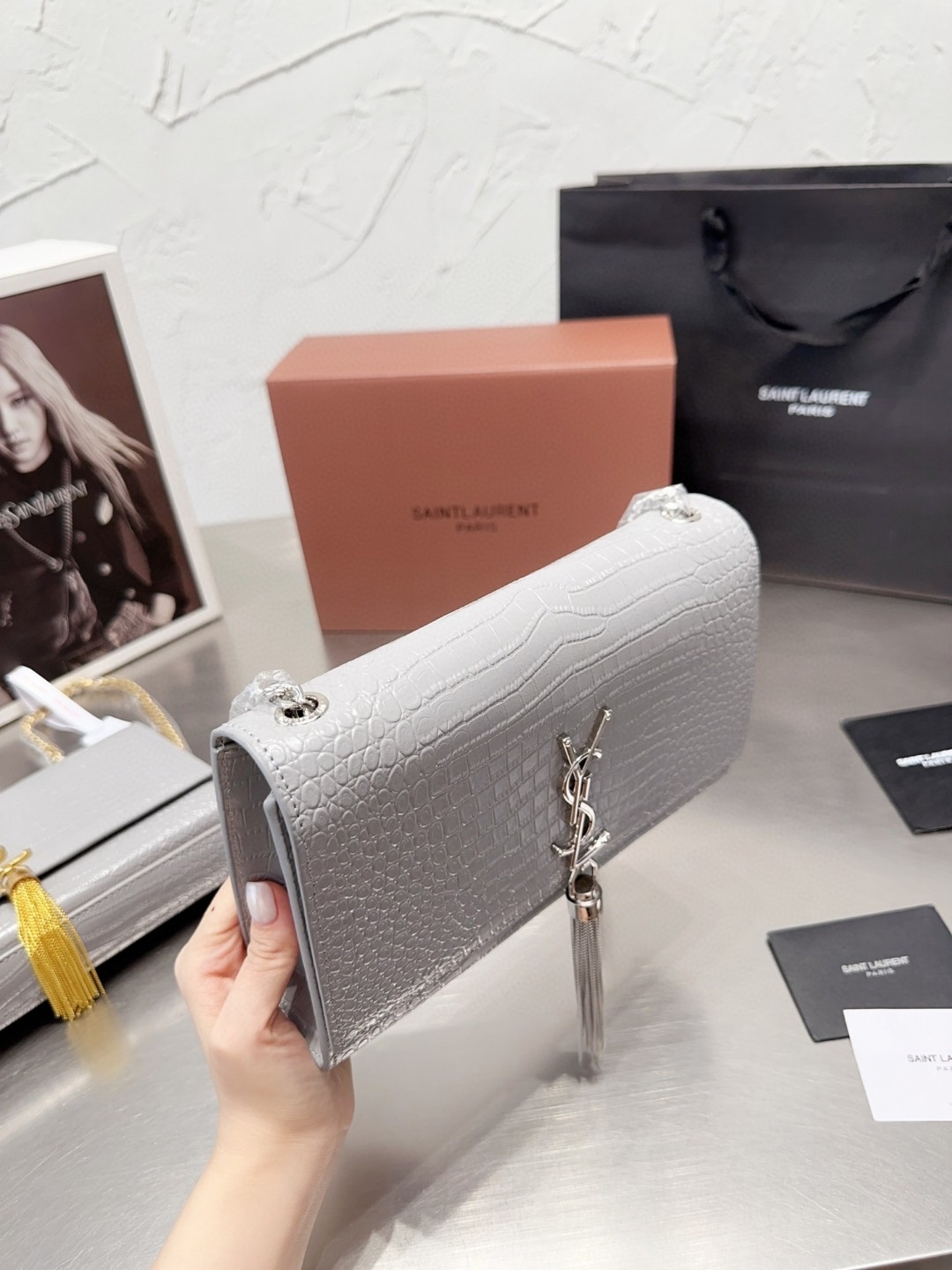 YSL Kate tassel bag size 24*14cm grey