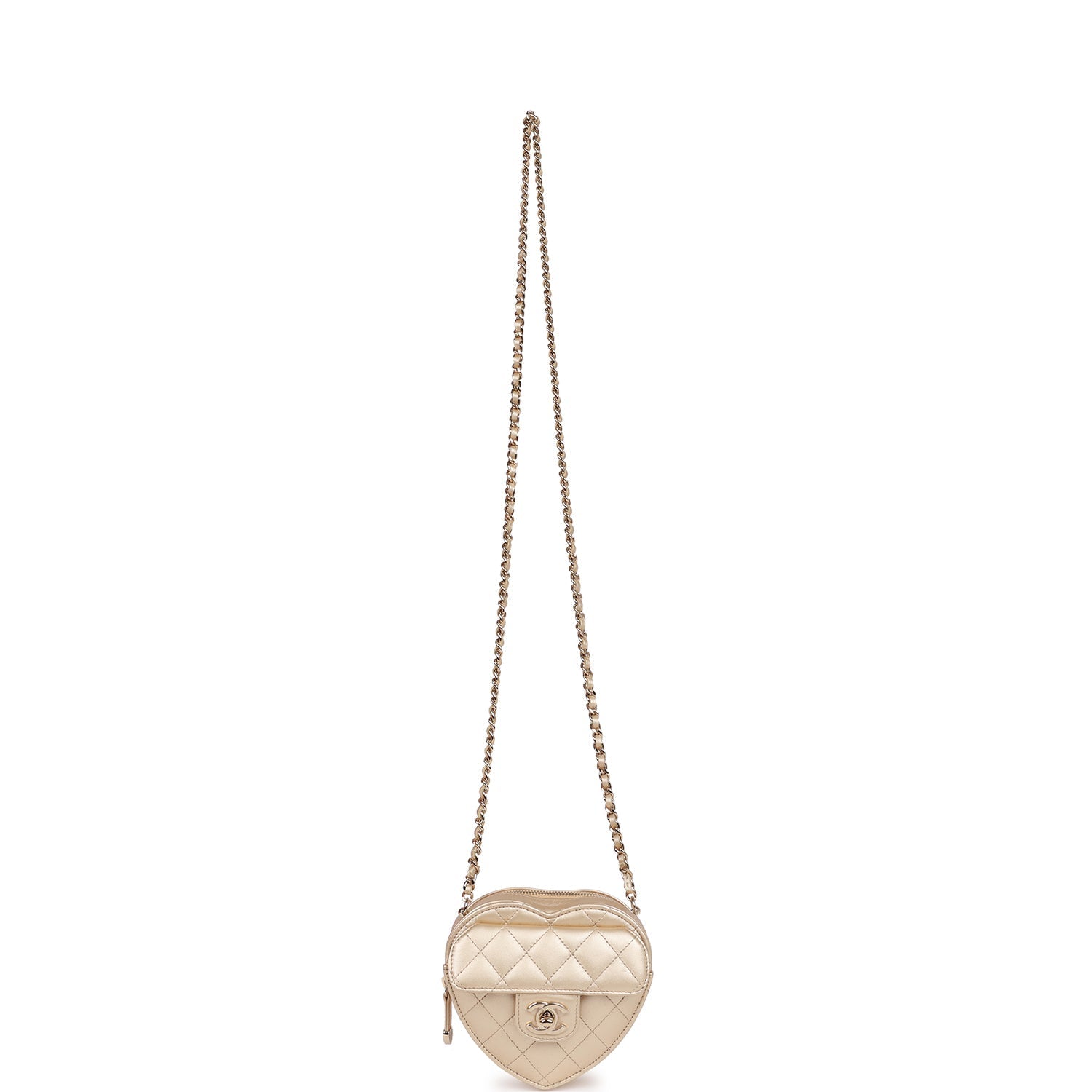 Chanel CC In Love Heart Clutch with Chain Gold Lambskin Light Gold