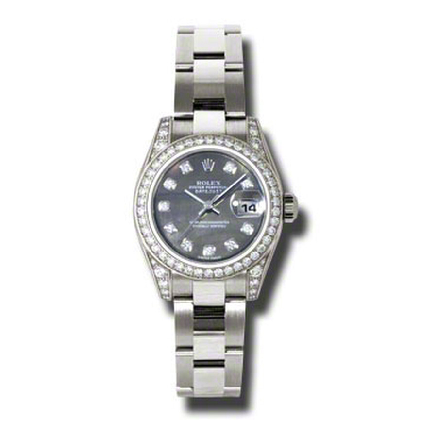 Rolex Lady Datejust 26 Black Mother of Pearl Dial 18K White Gold Oyster Bracelet Automatic Watch 179159BKMDO（Lifetime free warranty+90-days replacement service & Refund!.）