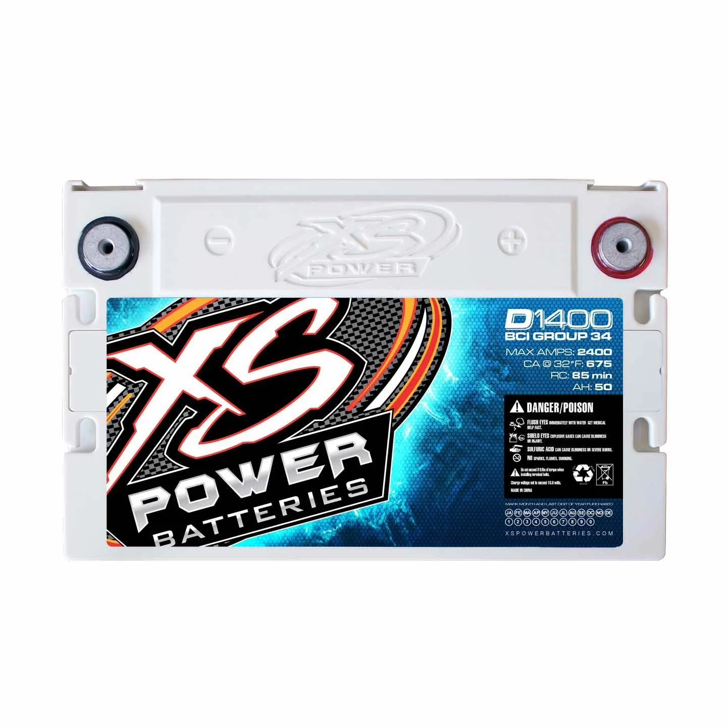XS Power D - Series 14 Volt 2400 Amp Max Sealed AGM Automotive Car Battery | D1400