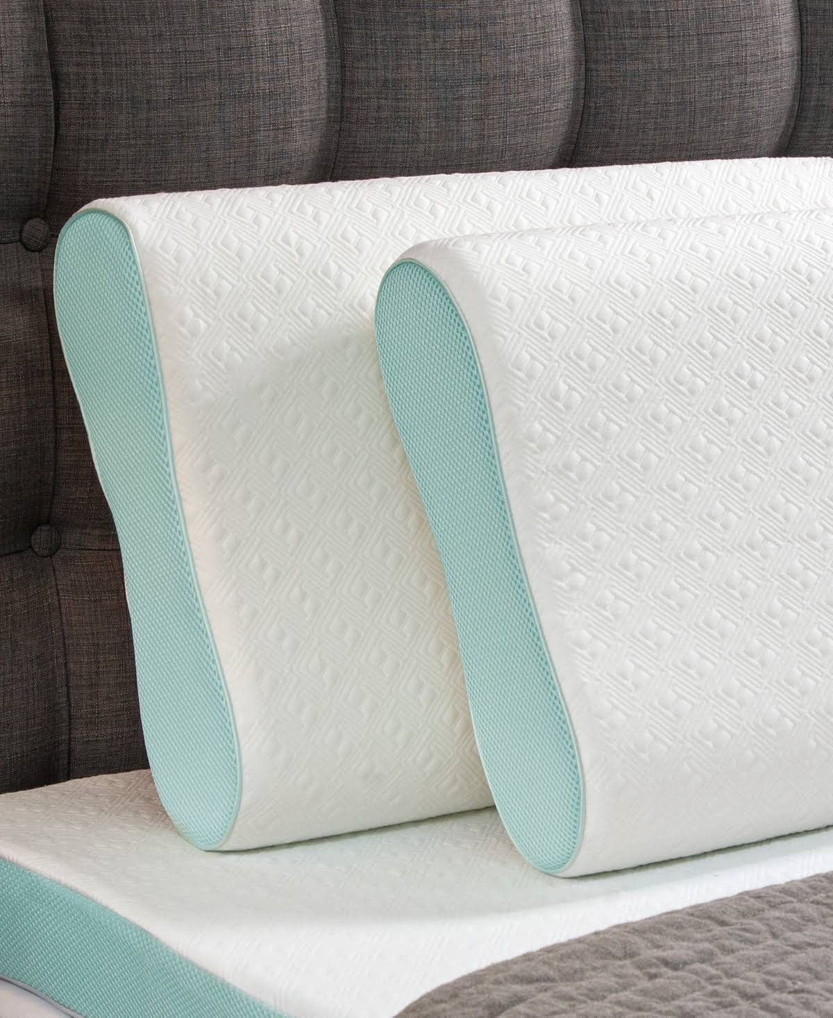 INTELLISLEEP Natural Comfort Contour Memory Foam Pillow, Standard, Created for Macy's - White with Green Mesh Gusset