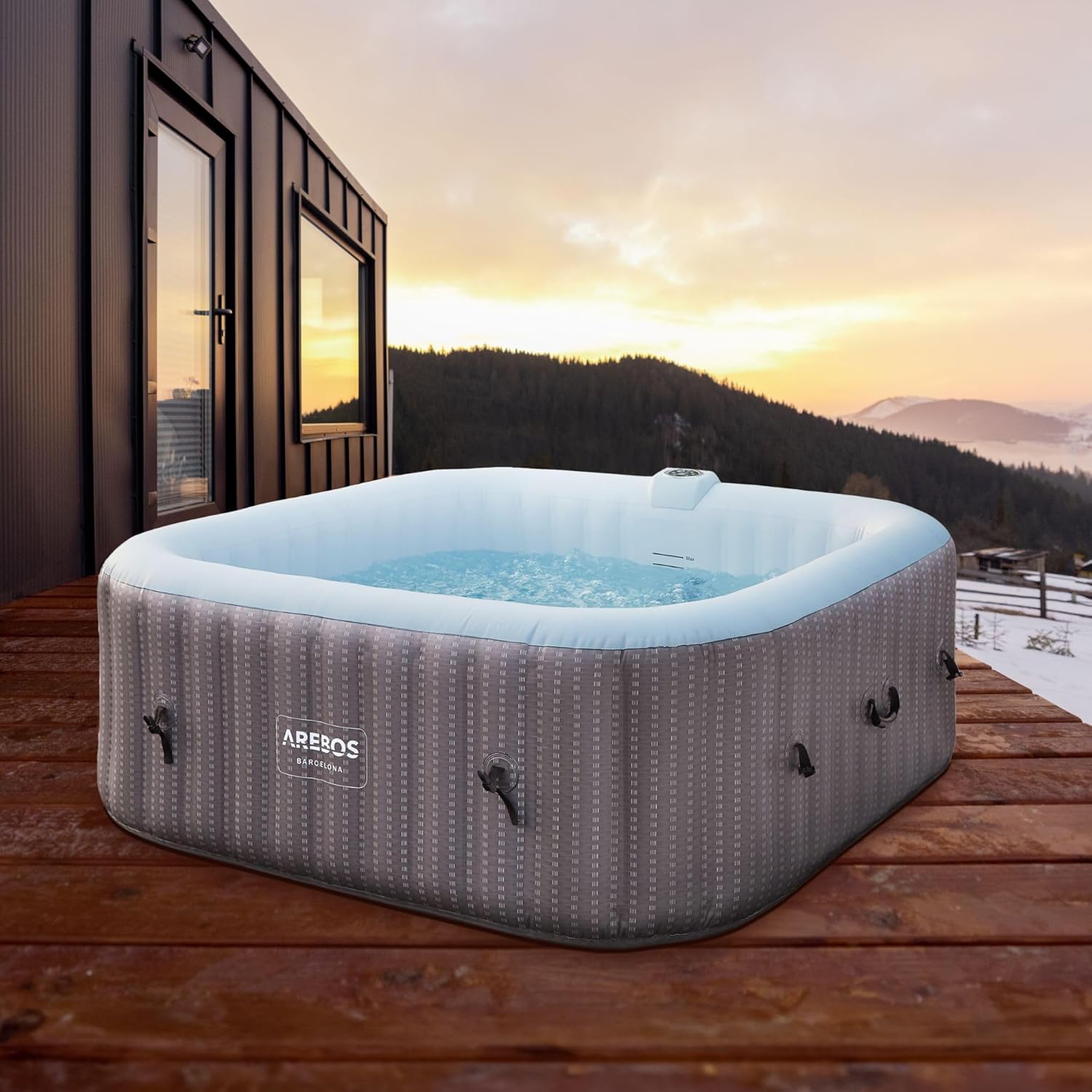 Spa gonflable 2400W extérieur 6 personnes 185 x 185 cm 130 buses massage 910 L chauffage gonflage bouton poussoir couverture incluse