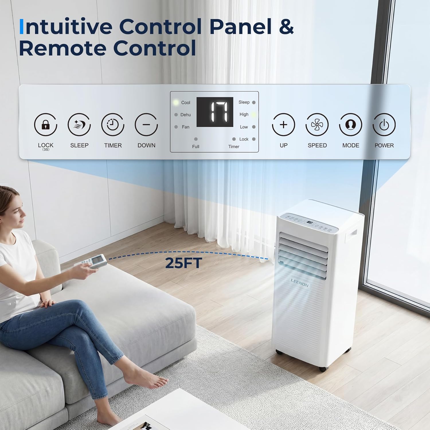 Climatiseur mobile 9000 BTU 4 en 1 déshumidificateur mode sommeil silencieux kit fenêtre télécommande 35 m²