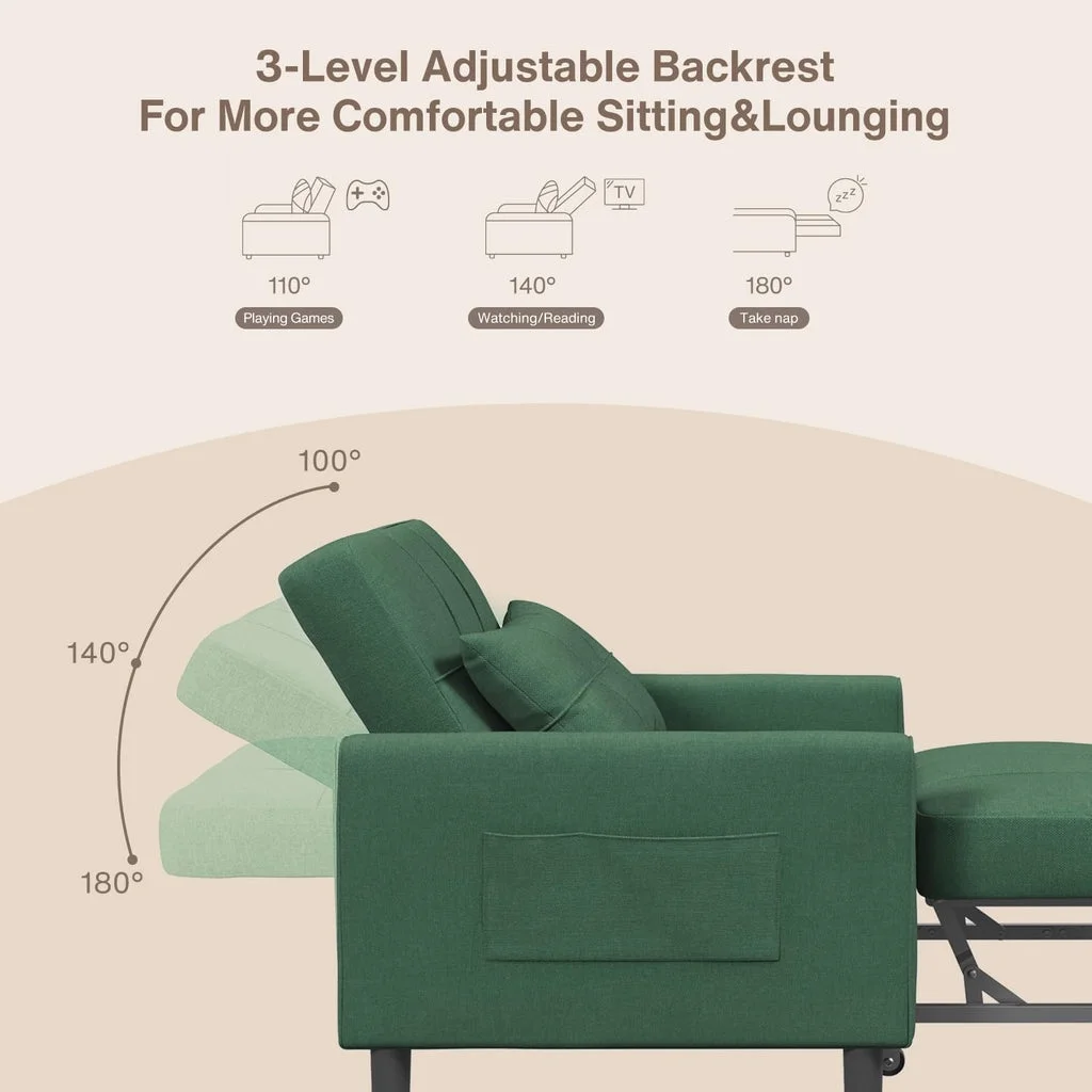 Convertible Sleeper Chair, Aiho 3 - in - 1 Convertible Sofa Bed Recliner Chair with Pull Out Couch - Dark Gray