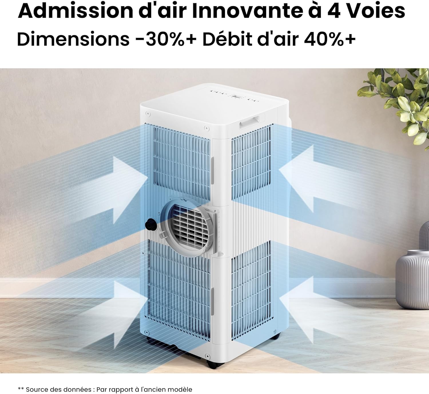 Climatiseur mobile 9000 BTU 26 kW app 3 modes 3 vitesses compact pièces 33 m² Breezy Cool 26 Alexa