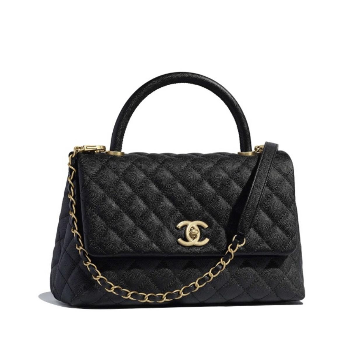 Chanel Small Coco Handle Flap Bag Black Caviar Light Gold Hardware