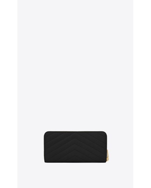 YSL Cassandre Matelasse Zip Around Wallet in Grain de Poudre Embossed Leather