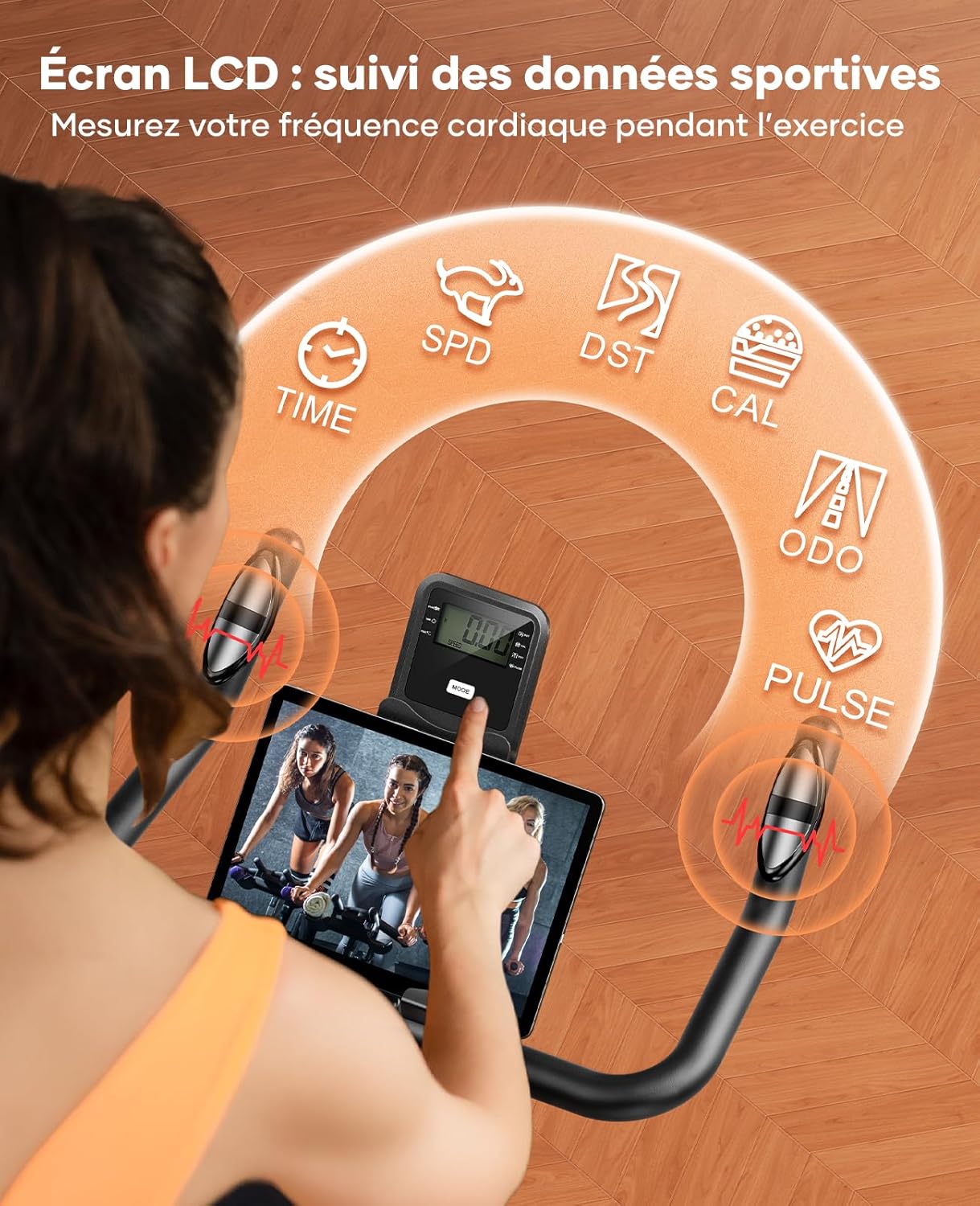 Vélo appartement magnétique connecté app résistance réglable silencieux capacité 160kg