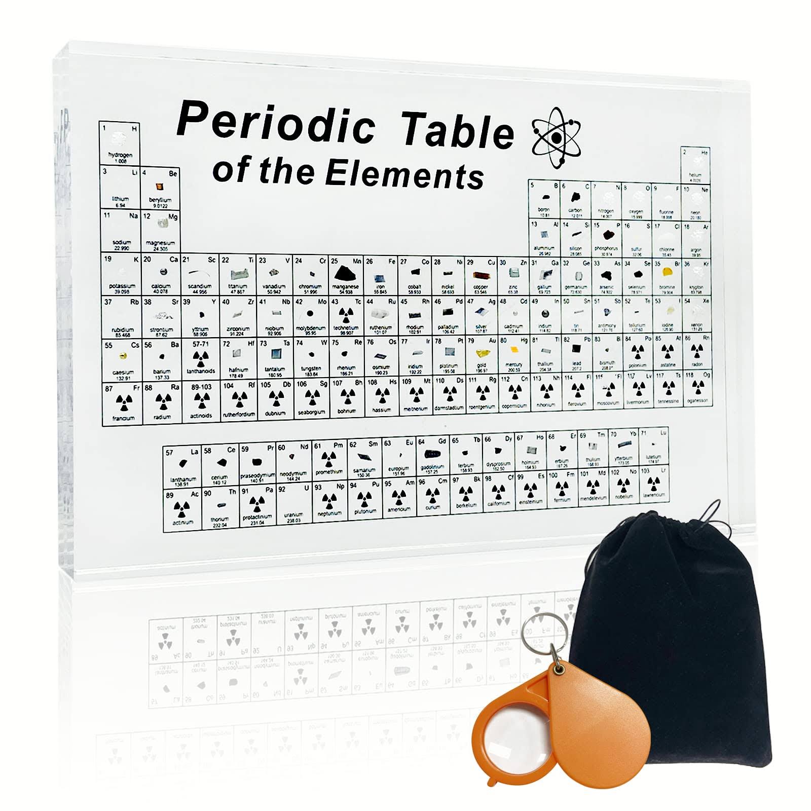 BEWITU Periodic Table with Real Elements Inside, Acrylic Periodic Table with Flannel Bag, Large Periodic Table of Elements, Chemistry Gifts for Kids
