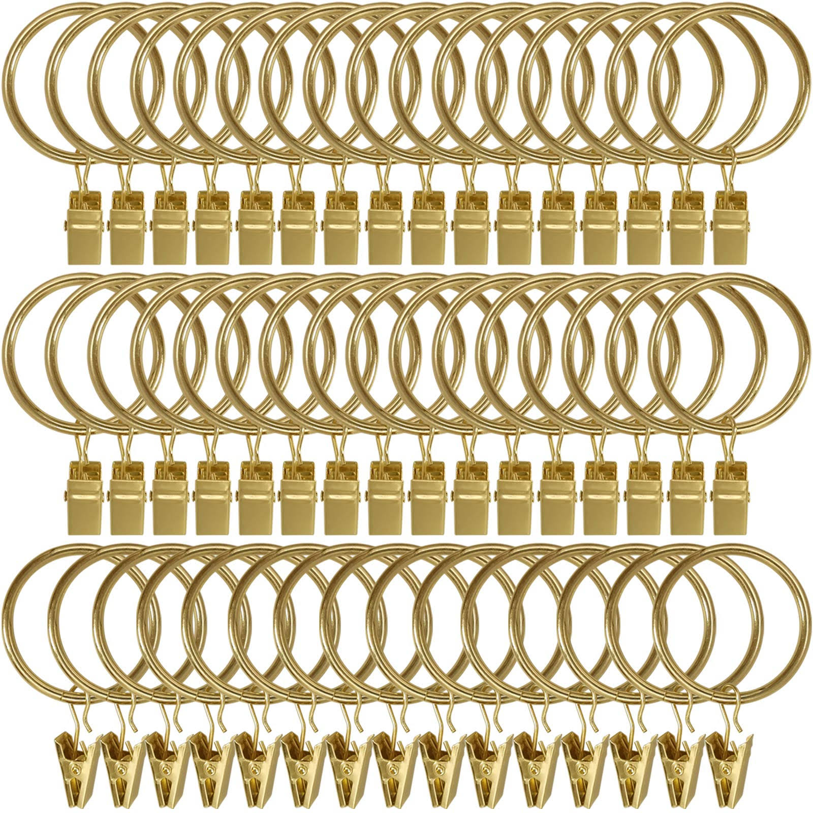 LLPJS 60 Pack Metal Curtain Rings with Clips, Curtain Clip Rings Hooks for Hanging Drapery Drapes Bows, Curtain Rod Rings 1.5 inch Interior Diameter