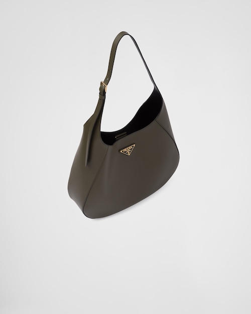 Prada Large leather shoulder bag with topstitching - Military Green/Black
