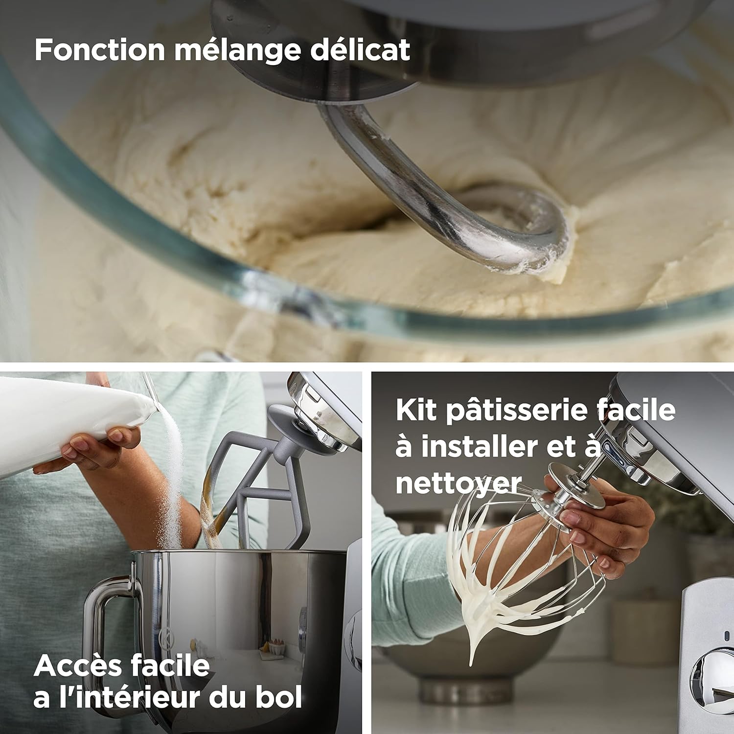 Robot pâtissier KMX750BK bol inox 5 L sécurité boîtier métal kit pâtisserie 3 pièces protection anti éclaboussures 1000W noir